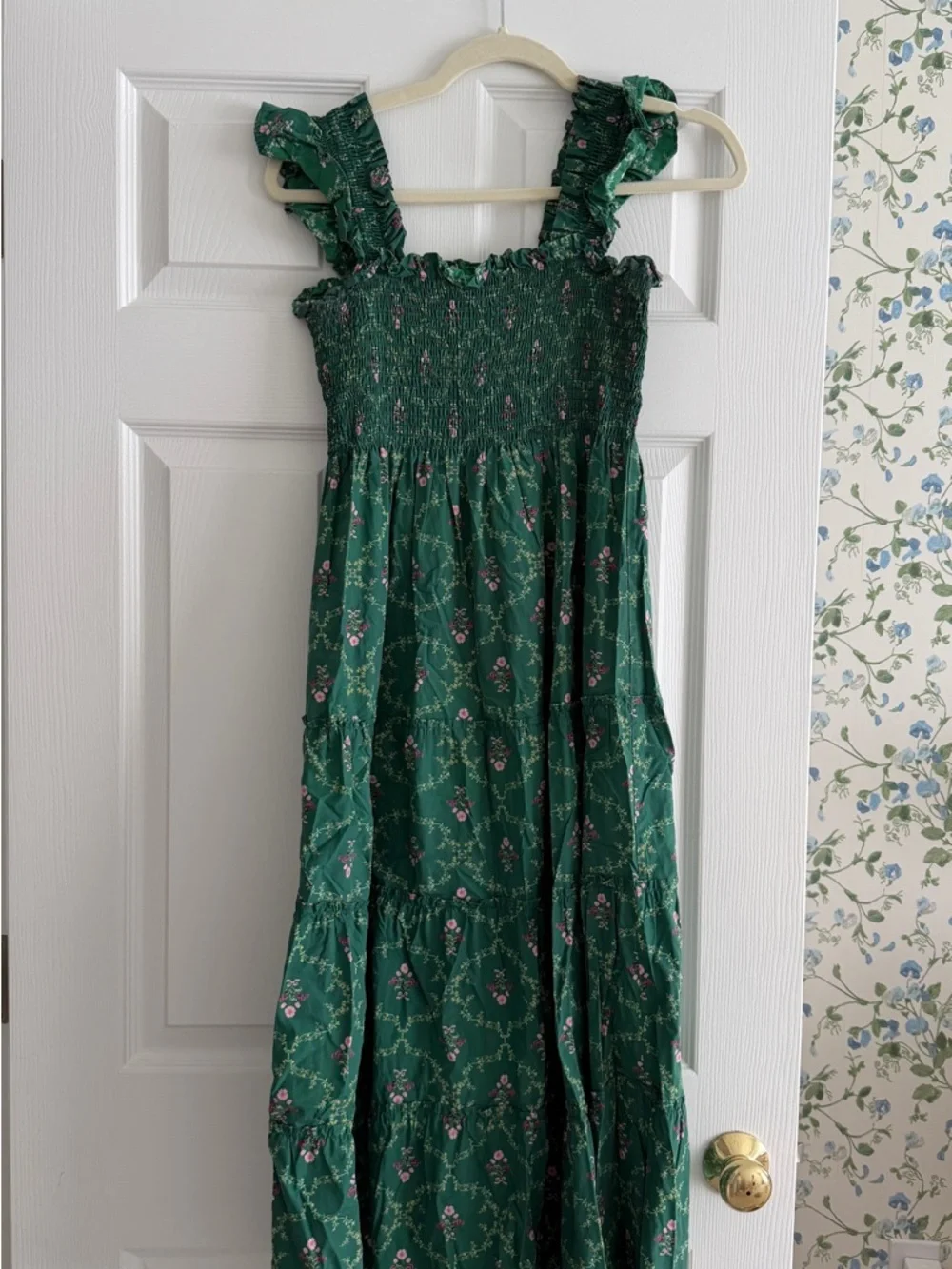 Hill House Green Floral Smocked Maxi Dress - Picture 1 of 3